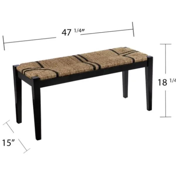 Benches & Ottomans-Kirkland's Home Dominica Woven Seagrass Stripe Bench Tan/Black