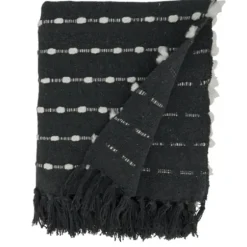 Blankets & Throws-Kirkland's Home Dotted Fringe Throw Blanket Black