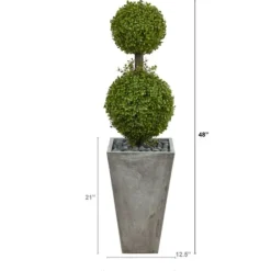 Trees & Topiaries-Kirkland's Home Double Ball Boxwood Topiary In River Rock Planter
