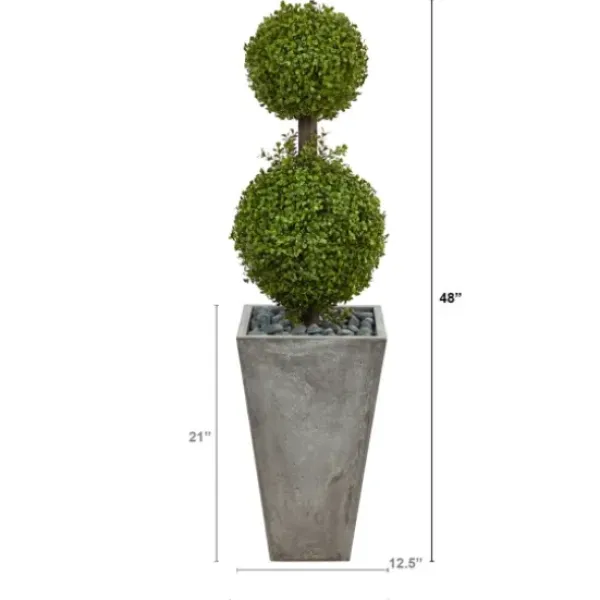 Trees & Topiaries-Kirkland's Home Double Ball Boxwood Topiary In River Rock Planter