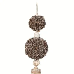 Trees & Topiaries-Kirkland's Home Double Ball Pinecone Topiary On Antiqued Finial