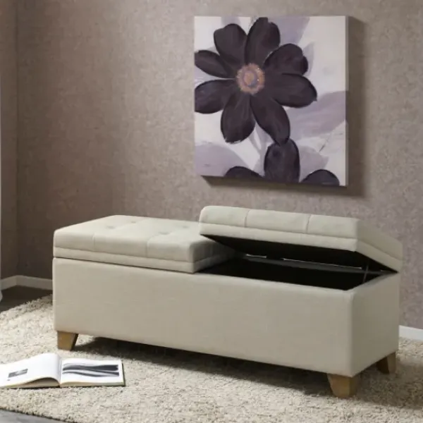 Benches & Ottomans-Kirkland's Home Double Opening Storage Bench Ivory
