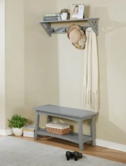 Benches & Ottomans-Kirkland's Home Dove Rustic Farmhouse Wood Bench Gray