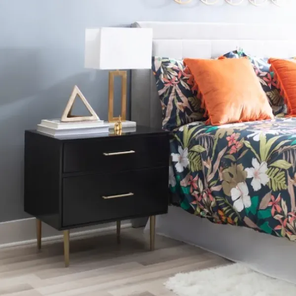 Nightstands-Kirkland's Home 2-Drawer Nightstand With Gold Hardware Black