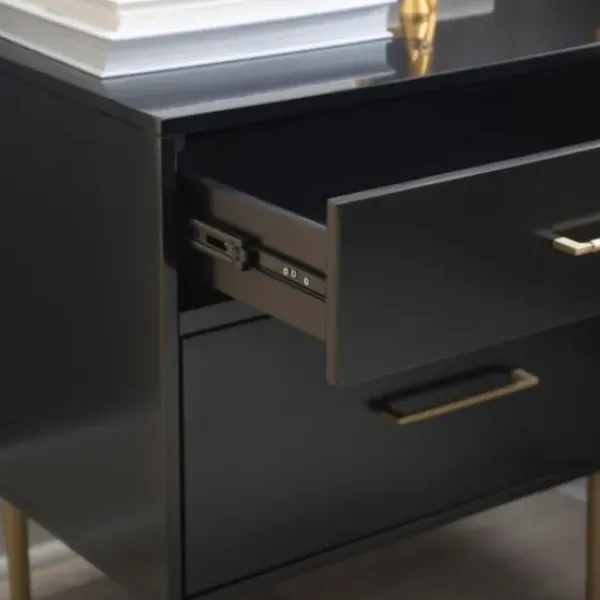 Nightstands-Kirkland's Home 2-Drawer Nightstand With Gold Hardware Black