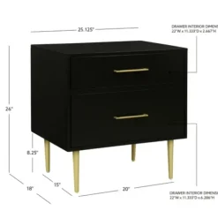 Nightstands-Kirkland's Home 2-Drawer Nightstand With Gold Hardware Black