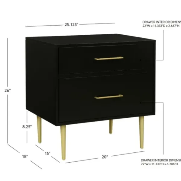 Nightstands-Kirkland's Home 2-Drawer Nightstand With Gold Hardware Black