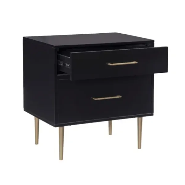 Nightstands-Kirkland's Home 2-Drawer Nightstand With Gold Hardware Black