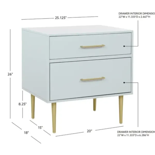 Nightstands-Kirkland's Home 2-Drawer Nightstand With Gold Hardware Gray
