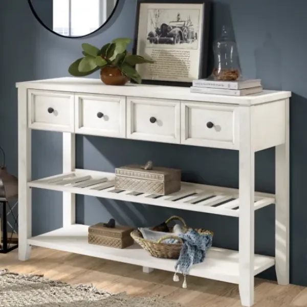 Console Tables-Kirkland's Home 2-Drawer Solid Wood Console Table White