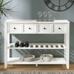 Console Tables-Kirkland's Home 2-Drawer Solid Wood Console Table White