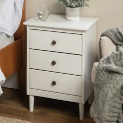 Nightstands-Kirkland's Home 3-Drawer Wood Nightstand White