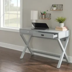 Office Furniture-Kirkland's Home 2-Drawer X-Frame Desk Gray