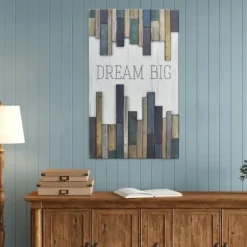 Wall Quotes & Signs-Kirkland's Home Dream Big Wood Slat Wall Plaque White/Blue/Purple