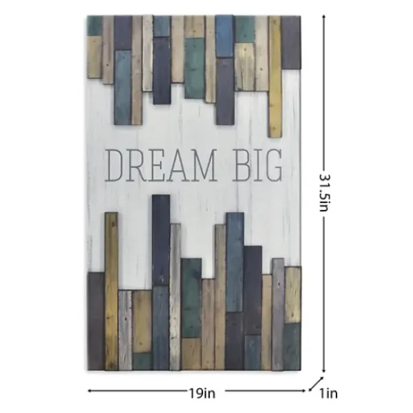 Wall Quotes & Signs-Kirkland's Home Dream Big Wood Slat Wall Plaque White/Blue/Purple