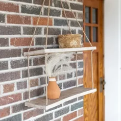 Shelves-Kirkland's Home Driftwood And Jute Rope Hanging Wall Shelf