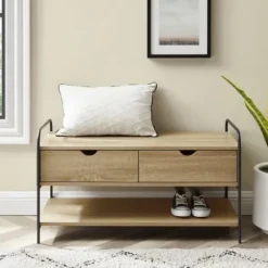 Entryway Furniture-Kirkland's Home Driftwood Shannon 2-Drawer Storage Bench Tan