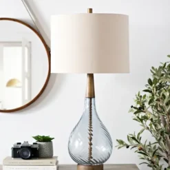 Table Lamps-Kirkland's Home Dusty Gray Blue Nora Glass Table Lamp Ivory