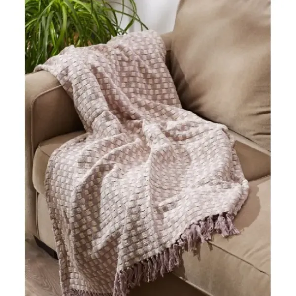 Blankets & Throws-Kirkland's Home Dusty Lilac Urban Check Throw Purple/Ivory
