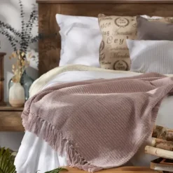 Blankets & Throws-Kirkland's Home Dusty Ribbed Fringe Throw Purple