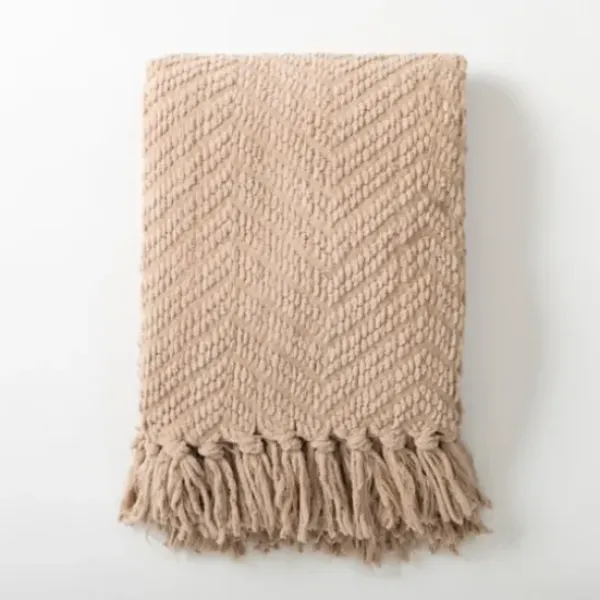 Blankets & Throws-Kirkland's Home Dusty Rose Chevron Chenille Knit Throw Pink