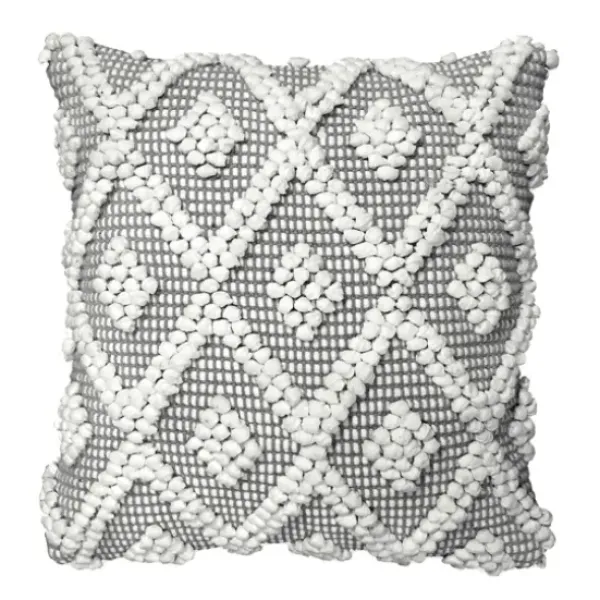 Pillows-Kirkland's Home Earl Gray Diamond Knot Tufted Throw Pillow Gray/White