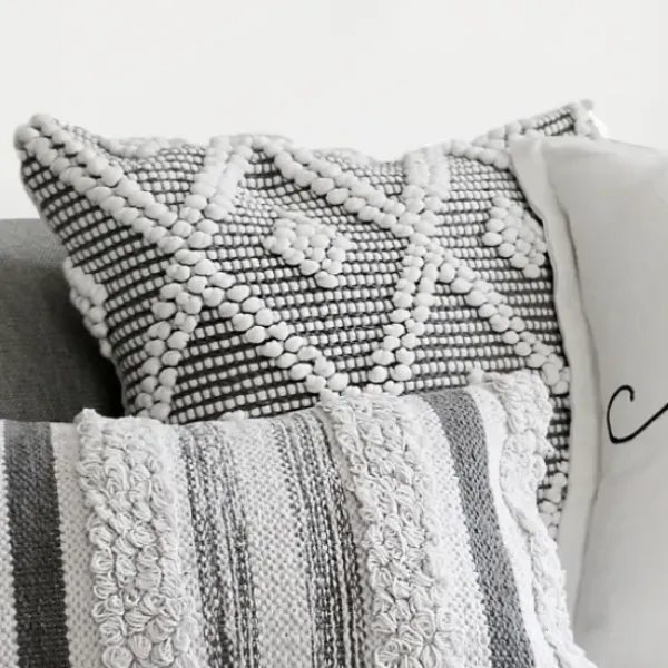 Pillows-Kirkland's Home Earl Gray Diamond Knot Tufted Throw Pillow Gray/White