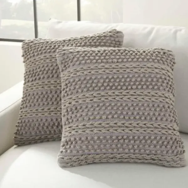 Pillows-Kirkland's Home Earl Woven Stripes Throw Pillows, Set Of 2 Gray