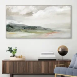 Framed Art-Kirkland's Home Earth And Clouds Abstract Framed Wall Art White/Green/Orange