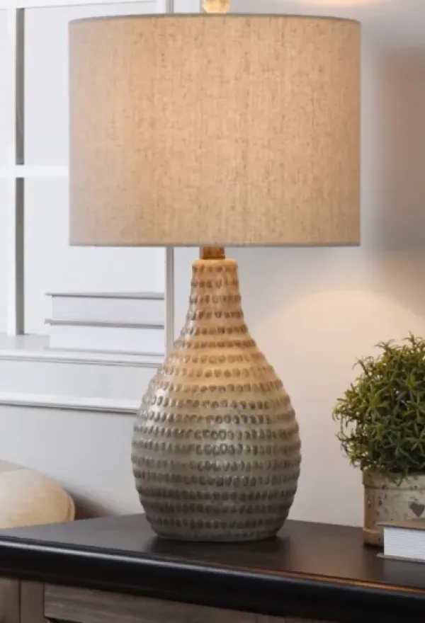 Table Lamps-Kirkland's Home Earth Tone Oak Table Lamp Gray