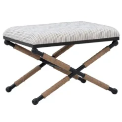Benches & Ottomans-Kirkland's Home Eclectic Black And White Striped X Frame Stool Black/White/Tan