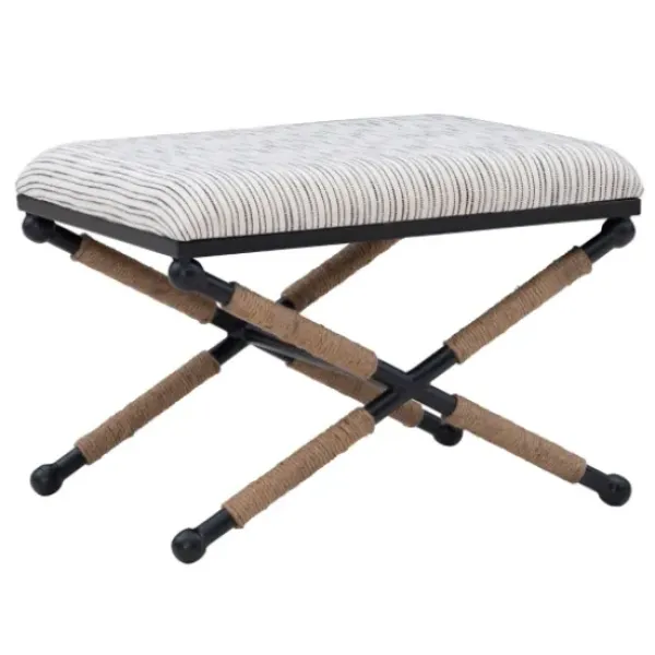 Benches & Ottomans-Kirkland's Home Eclectic Black And White Striped X Frame Stool Black/White/Tan