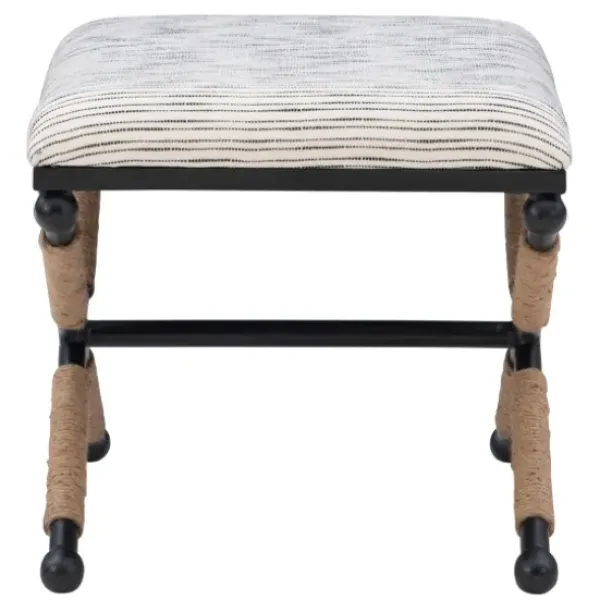 Benches & Ottomans-Kirkland's Home Eclectic Black And White Striped X Frame Stool Black/White/Tan