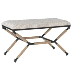 Benches & Ottomans-Kirkland's Home Eclectic Black And White Striped X Frame Bench Black/White/Brown