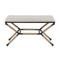 Benches & Ottomans-Kirkland's Home Eclectic Black And White Striped X Frame Bench Black/White/Brown