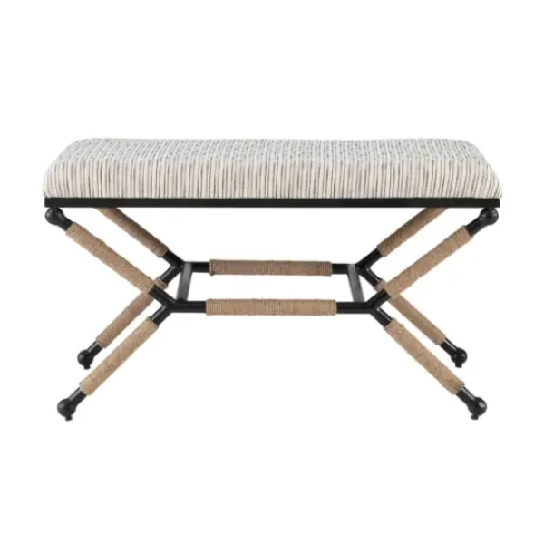 Benches & Ottomans-Kirkland's Home Eclectic Black And White Striped X Frame Bench Black/White/Brown