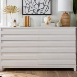 Dressers & Chests-Kirkland's Home Eco Pine Wood Channeled Drawer Dresser White