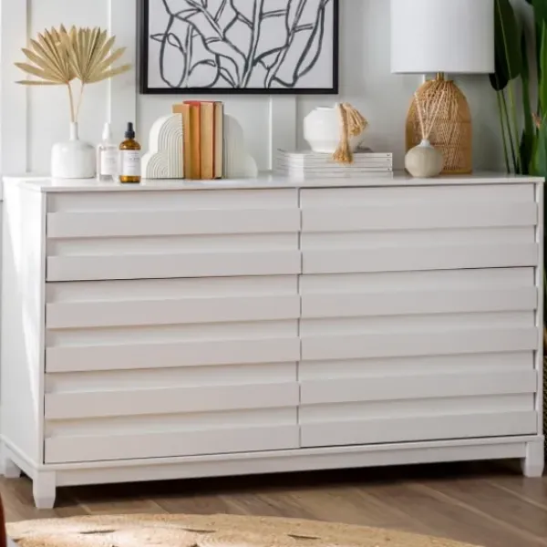 Dressers & Chests-Kirkland's Home Eco Pine Wood Channeled Drawer Dresser White