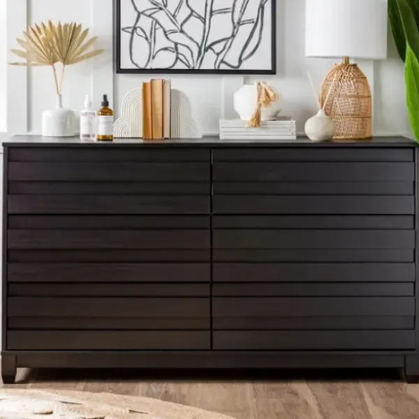 Dressers & Chests-Kirkland's Home Eco Pine Wood Channeled Drawer Dresser Black