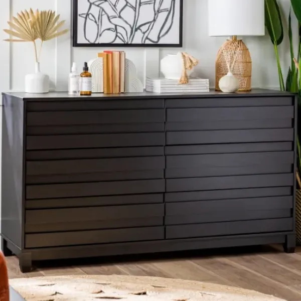 Dressers & Chests-Kirkland's Home Eco Pine Wood Channeled Drawer Dresser Black