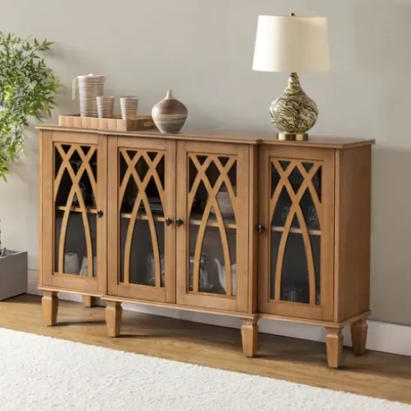 Cabinets & Sideboards-Kirkland's Home Eleanora Acorn Wood 4-Door Sideboard Brown