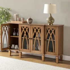Cabinets & Sideboards-Kirkland's Home Eleanora Acorn Wood 4-Door Sideboard Brown