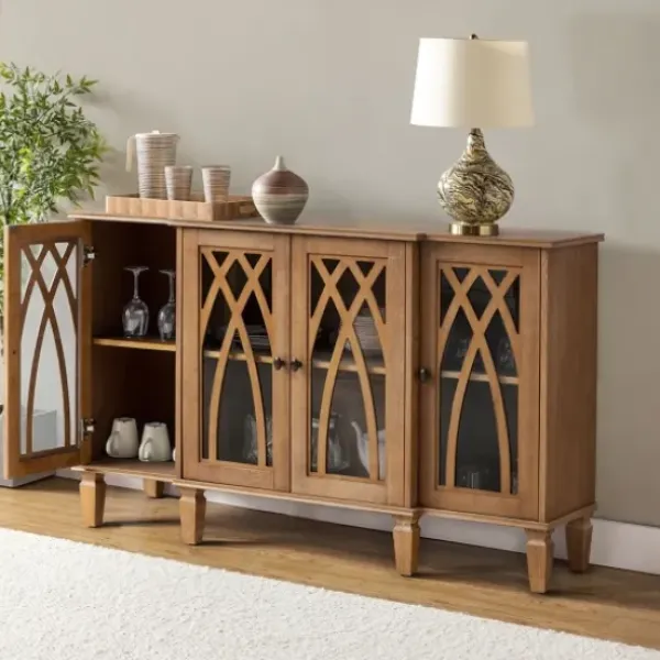 Cabinets & Sideboards-Kirkland's Home Eleanora Acorn Wood 4-Door Sideboard Brown