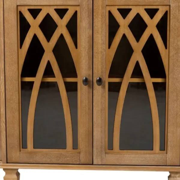Cabinets & Sideboards-Kirkland's Home Eleanora Acorn Wood 4-Door Sideboard Brown