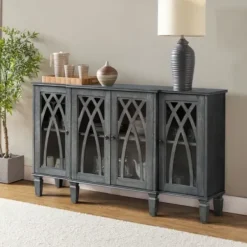 Cabinets & Sideboards-Kirkland's Home Eleanora Wood 4-Door Sideboard Gray