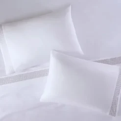 Bed Sheets-Kirkland's Home Elegant Geo Hem Microfiber 4-Pc. Queen Sheet Set White/Tan