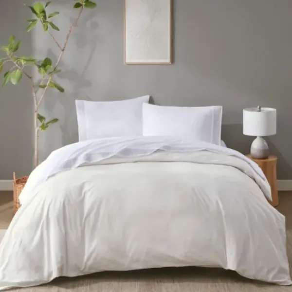 Bed Sheets-Kirkland's Home Elegant Geo Hem Microfiber 4-Pc. Full Sheet Set White/Tan