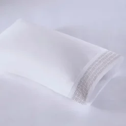 Bed Sheets-Kirkland's Home Elegant Geo Hem Microfiber 4-Pc. Full Sheet Set White/Tan