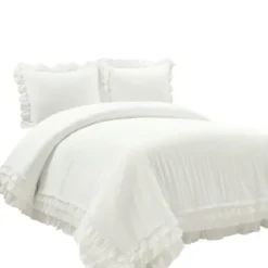 Duvets-Kirkland's Home Ella Ruffle 3-Pc. Full/Queen Duvet Set White