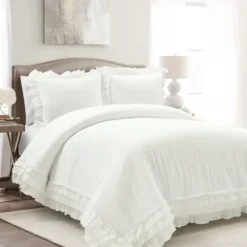 Duvets-Kirkland's Home Ella Ruffle 3-Pc. Full/Queen Duvet Set White